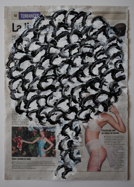 Arbre 17 janvier 2011, acrylique sur papier journal, 40 x 28 cm.