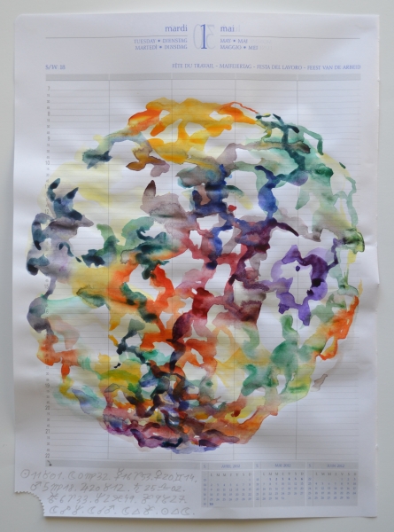 Mappemonde Agenda journalier 2012, aquarelle et crayon à papier sur papier, 29,7 x 21 cm