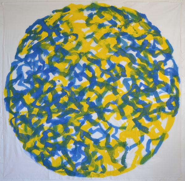 Mappemonde Peinture, acrylique sur tissu libre, 215 x 215 cm
