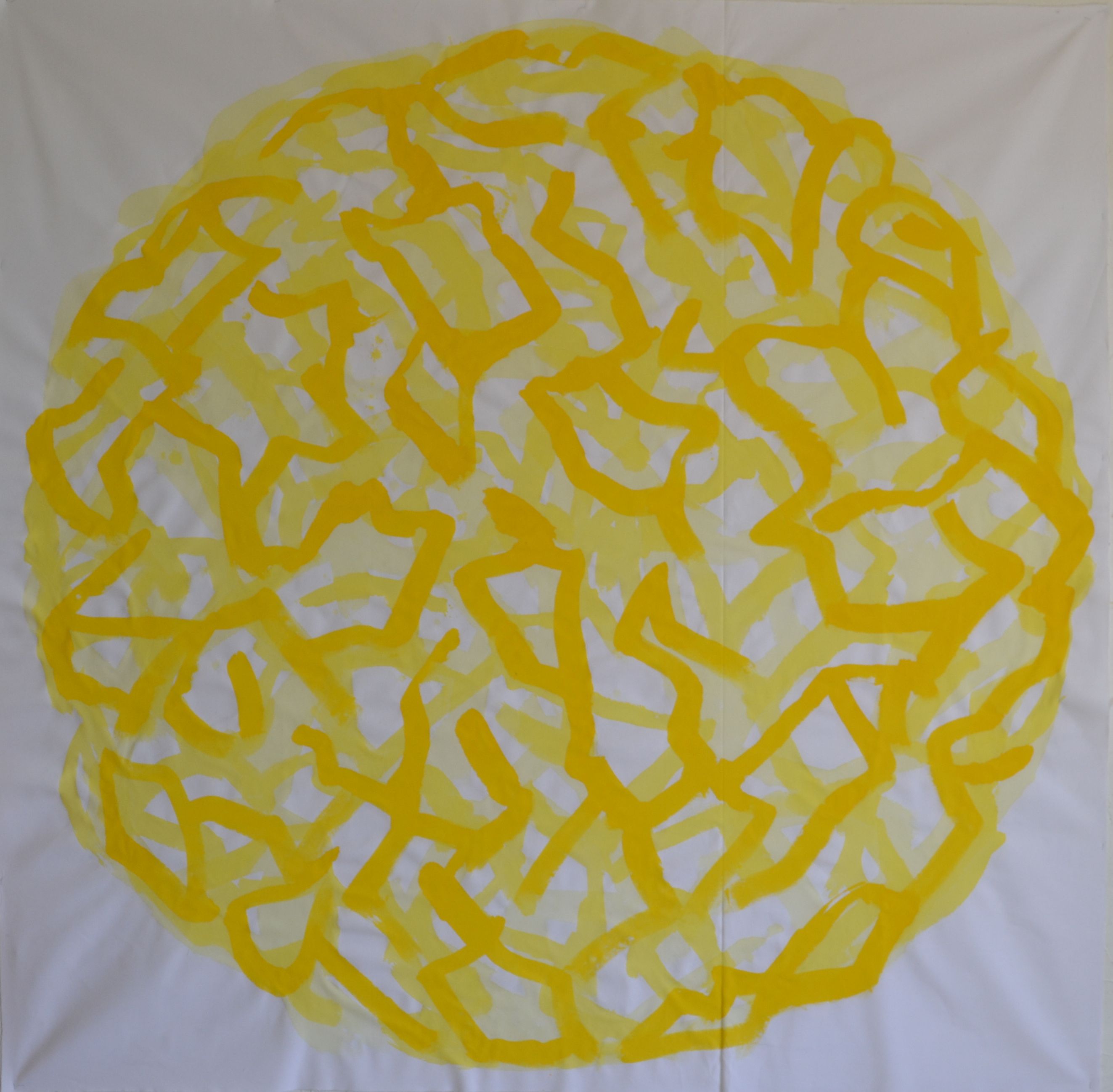 Mappemonde Peinture, "Terre solaire 1", acrylique sur tissu libre, 210 x 210 cm