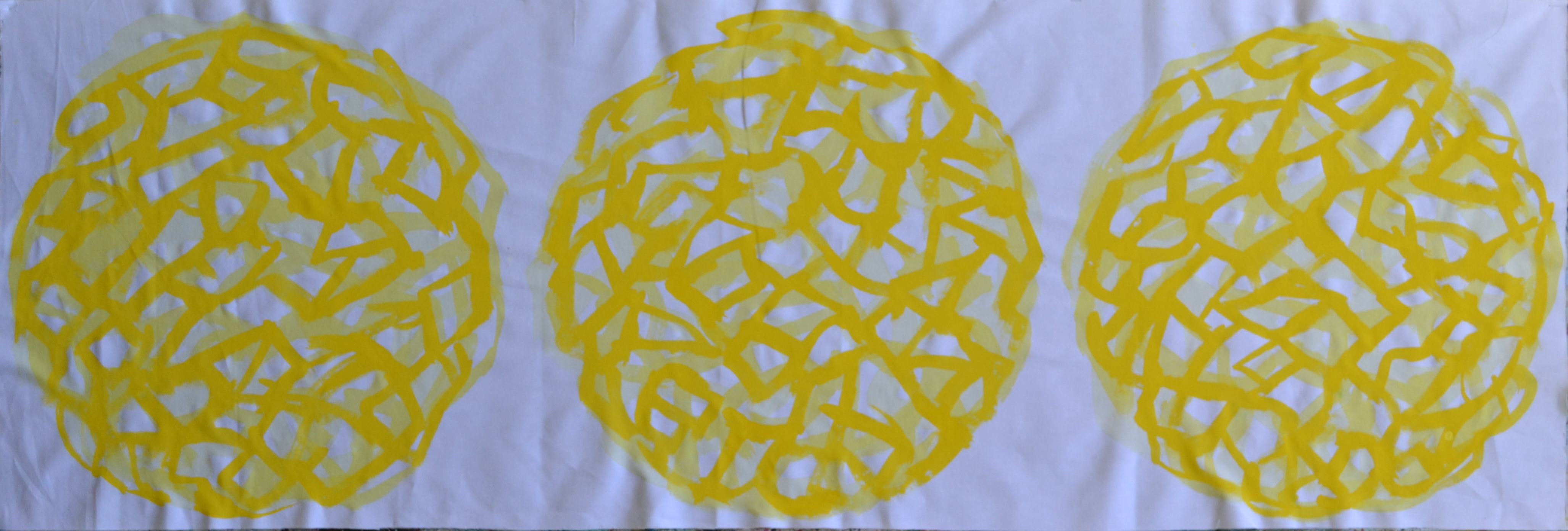 Mappemonde Peinture, "Terre solaire 2", acrylique sur tissu libre, 60 x 180 cm