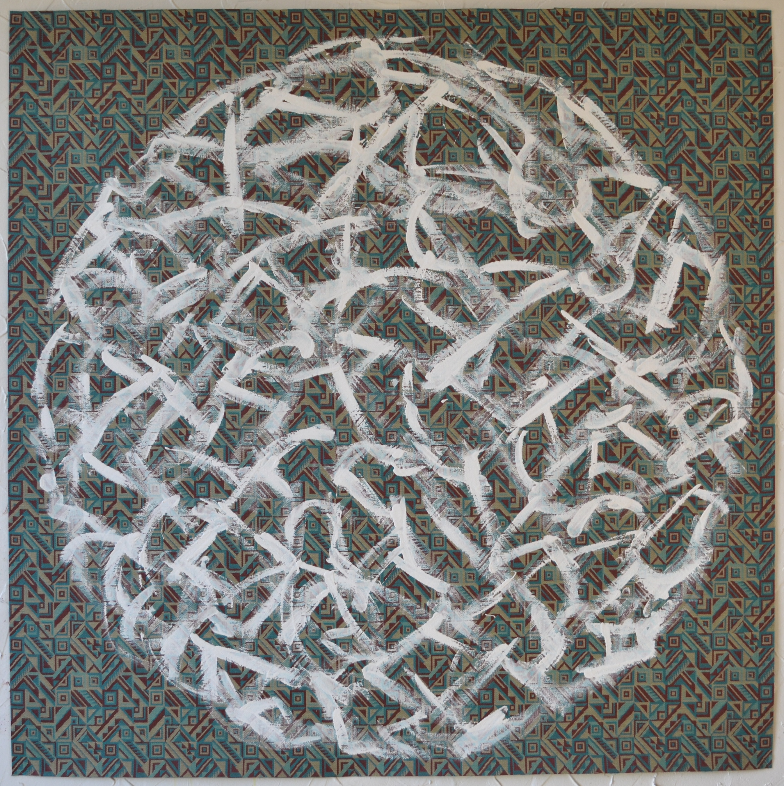 Mappemonde Peinture, acrylique sur tissu libre, 131 x 131 cm