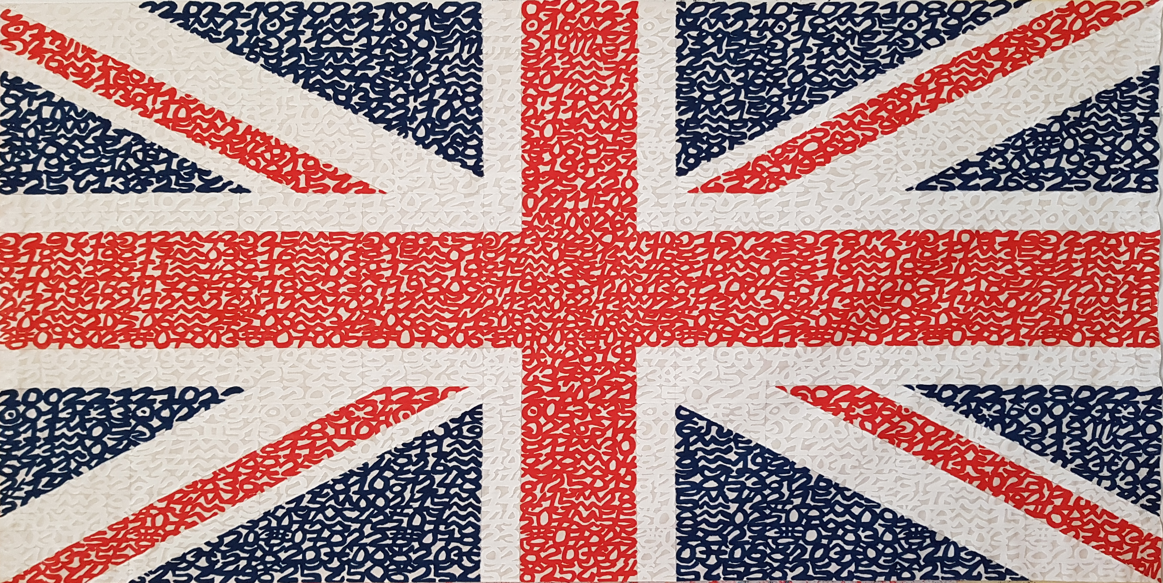 Drapeau du Royaume-Uni, éphéméride du mois de Février 2021, 2/12, acrylique sur tissu libre, 80 x 160 cm. Chaque mois de l